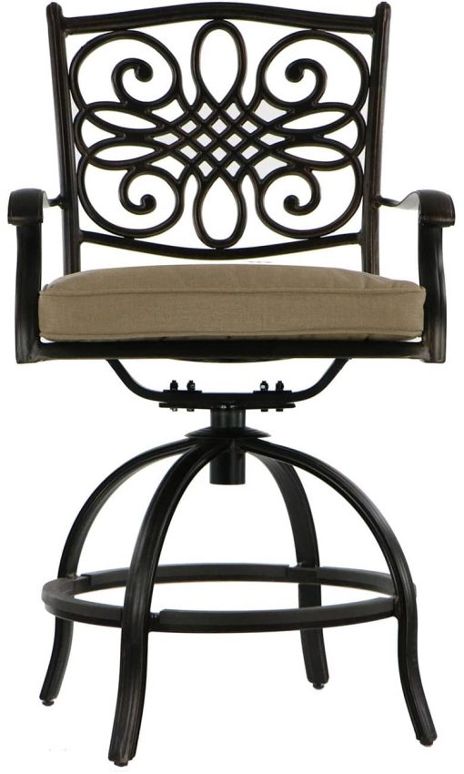 Hanover Traditions 5-Piece Outdoor Dining Set In Tan/Cast With 4 Counter Height Swivel Rockers, 56" Round Cast-Top Table - Image 5