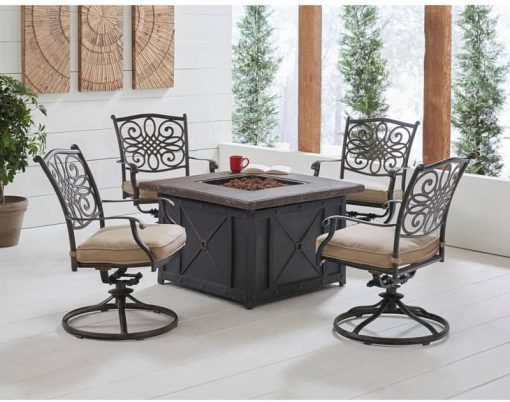 Hanover Traditions 5-Piece Outdoor Set With 4 Swivel Rockers & Durastone Fire Pit In Natural Oat - Image 9