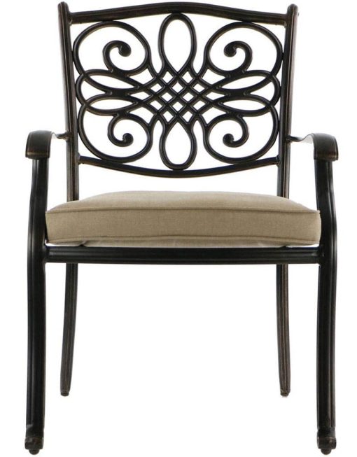 Hanover Traditions Tan 7-Piece Outdoor Dining Set w/ Six Dining Chairs & 60" Cast-Top Table - Image 3