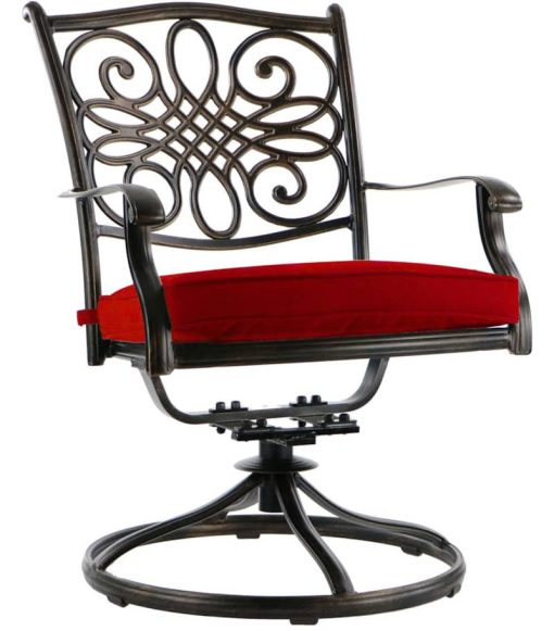 Hanover Traditions 7-Piece Outdoor Dining Set In Red/Cast With 6 Swivel Rockers, 38x72" Cast Table - Image 7