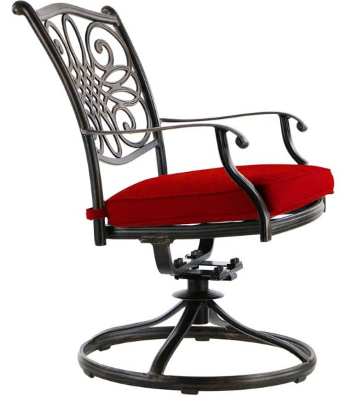 Hanover Traditions 7-Piece Outdoor Dining Set In Red/Cast With 6 Swivel Rockers, 38x72" Cast Table - Image 8