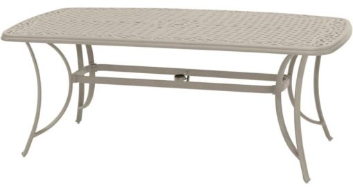 Hanover Traditions 7-Piece Outdoor Dining Set In Sand/Beige With 6 Swivel Rockers, 38x72" Cast Table, Umbrella, Base - Image 4