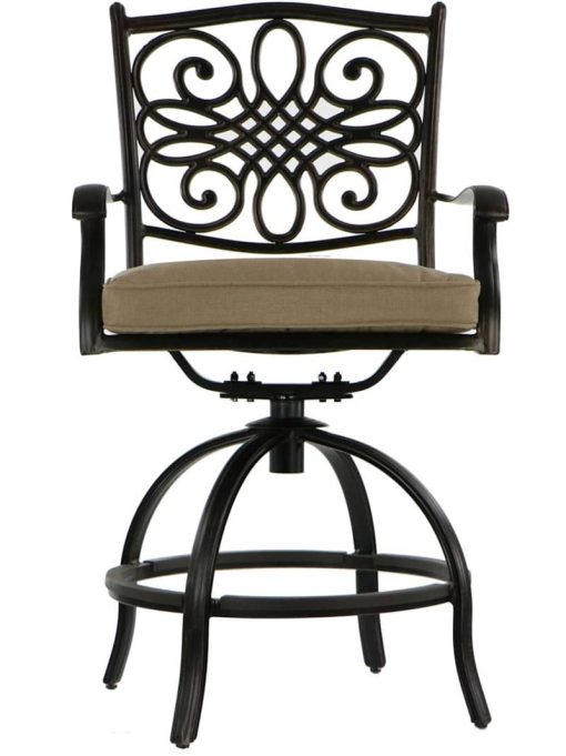 Hanover Traditions 7-Piece Outdoor Dining Set In Tan/Cast With 6 Counter Height Chair, 56" Round Cast Table - Image 4