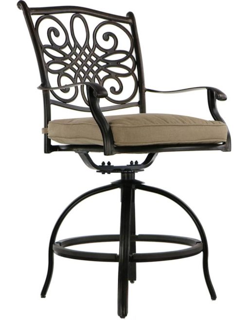 Hanover Traditions 7-Piece Outdoor Dining Set In Tan/Cast With 6 Counter Height Chair, 56" Round Cast Table - Image 5