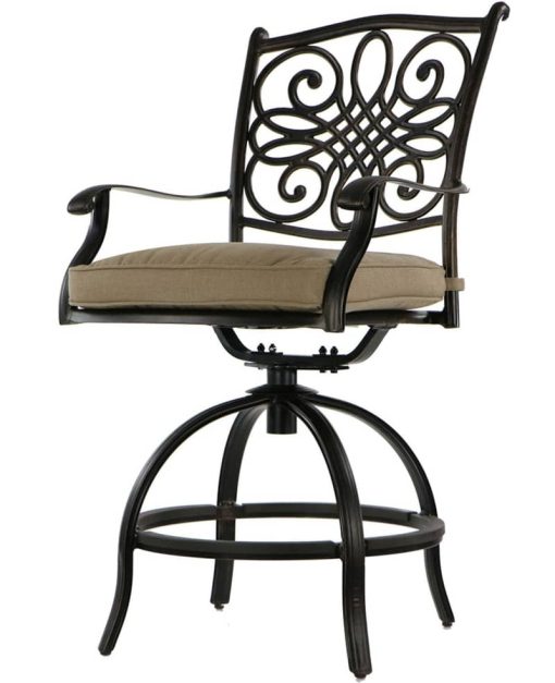 Hanover Traditions 7-Piece Outdoor Dining Set In Tan/Cast With 6 Counter Height Chair, 56" Round Cast Table - Image 6