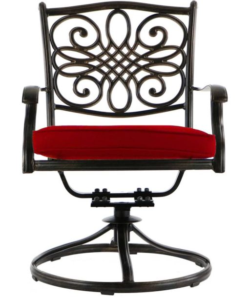 Hanover Traditions 7-Piece Outdoor Dining Set In Red/Cast With 6 Swivel Rockers, 60" Round Cast Table - Image 3