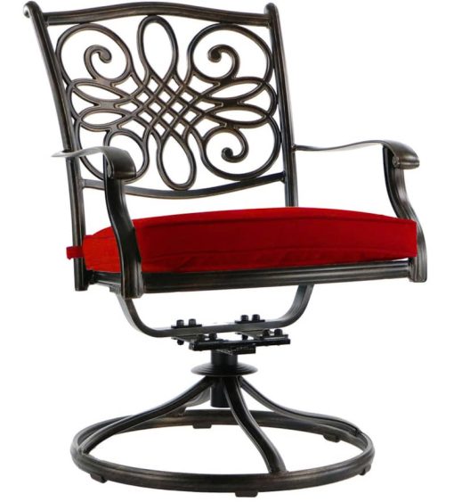 Hanover Traditions 7-Piece Outdoor Dining Set In Red/Cast With 6 Swivel Rockers, 60" Round Cast Table - Image 4
