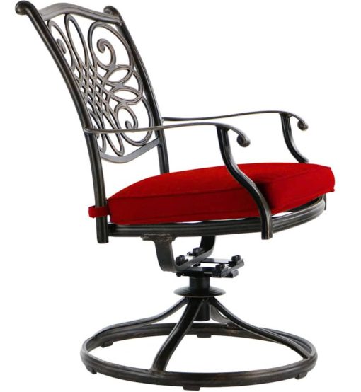 Hanover Traditions 7-Piece Outdoor Dining Set In Red/Cast With 6 Swivel Rockers, 60" Round Cast Table - Image 5