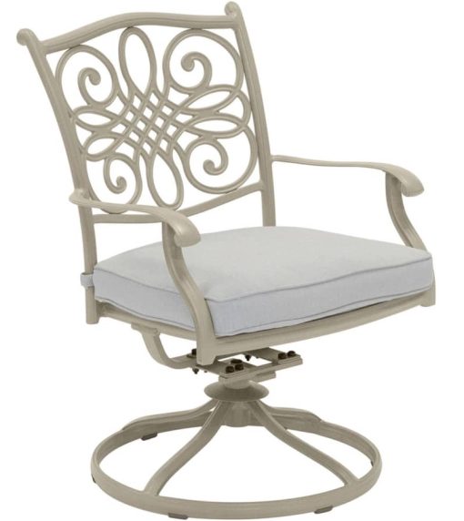 Hanover Traditions 7-Piece Outdoor Dining Set In Sand/Beige With 6 Swivel Rockers, 60" Round Cast Table - Image 6