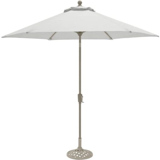 Hanover Traditions 7-Piece Outdoor Dining Set In Sand/Beige With 6 Swivel Rockers, 60" Round Cast Table, Umbrella, Base - Image 3