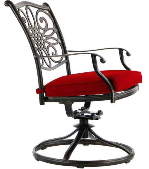 Hanover Traditions 9-Piece Outdoor Dining Set In Red/Cast With 8 Swivel Rockers, 60" Square Cast Table - Image 6