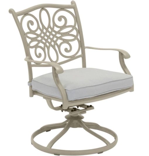Hanover Traditions 9-Piece Outdoor Dining Set In Sand/Beige With 8 Swivel Rockers, 42x84" Cast Table - Image 5