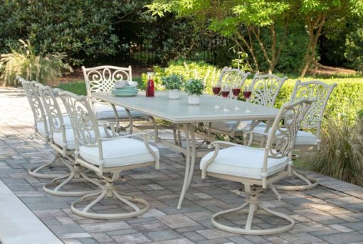 Hanover Traditions 9-Piece Outdoor Dining Set In Sand/Beige With 8 Swivel Rockers, 42x84" Cast Table - Image 2