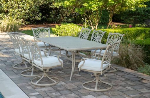 Hanover Traditions 9-Piece Outdoor Dining Set In Sand/Beige With 8 Swivel Rockers, 42x84" Cast Table - Image 3