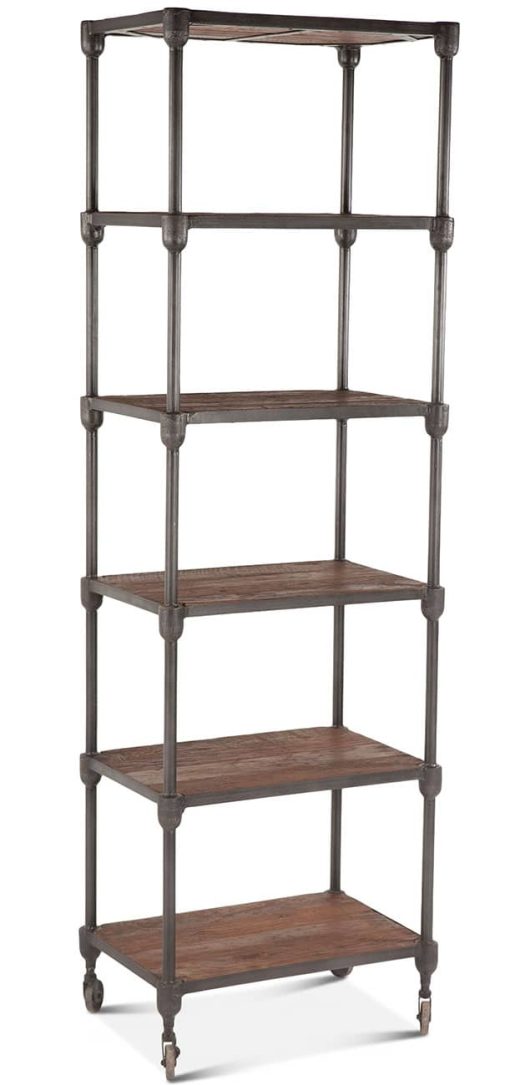 Home Trends & Design Industrial Teak 80" Wheeled Bookshelf