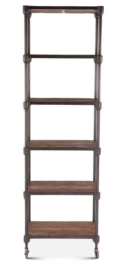 Home Trends & Design Industrial Teak 80" Wheeled Bookshelf - Image 2