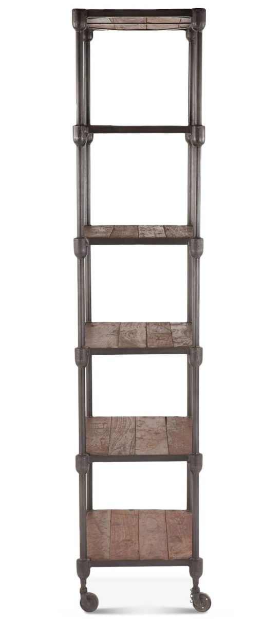 Home Trends & Design Industrial Teak 80" Wheeled Bookshelf - Image 3