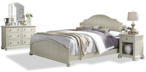 Homestyles Provence Antiqued White King Bed, Nightstand & Dresser With Mirror