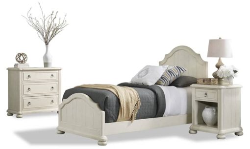 Homestyles Provence Antiqued White Twin Bed, 2 Nightstands And Chest
