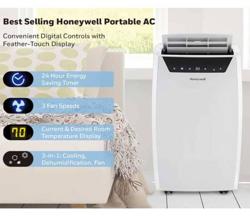 Honeywell 14,000 BTU White Portable Air Conditioner, Dehumidifier & Fan - Image 8