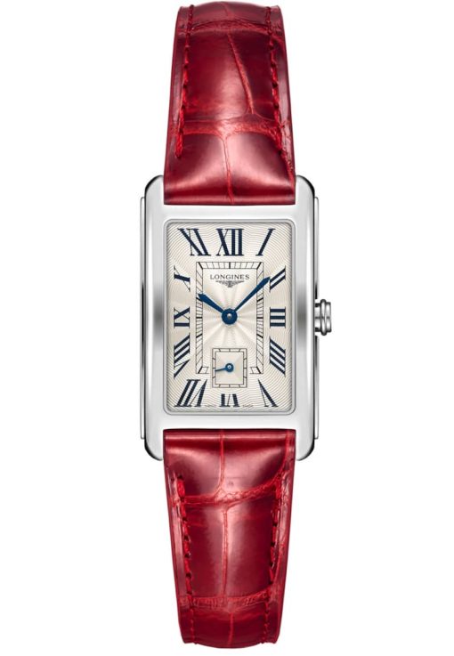 Longines DolceVita Red Strap Watch, Silver Flinique Dial, 37mm