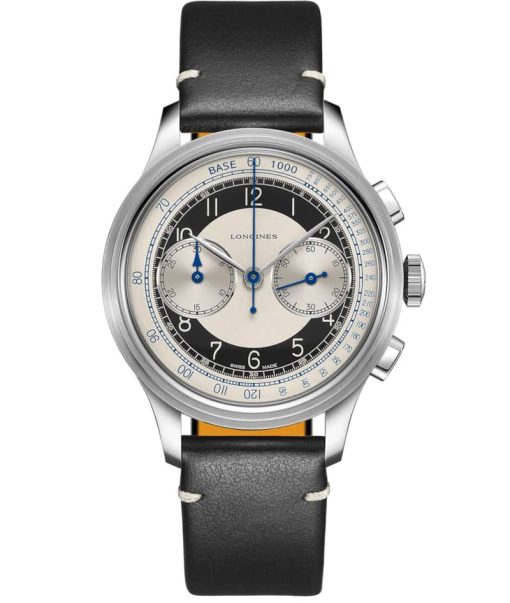 Longines Heritage Classic Chronograph Black Leather Watch, Silver Dial, 40mm