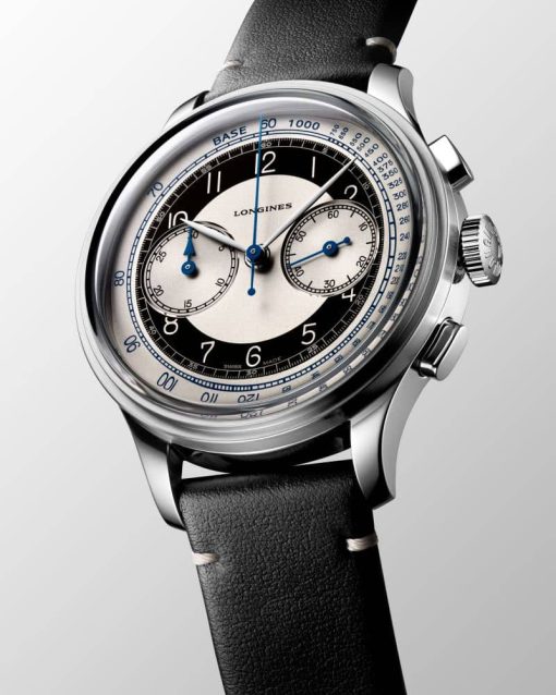 Longines Heritage Classic Chronograph Black Leather Watch, Silver Dial, 40mm - Image 2