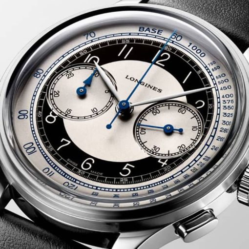 Longines Heritage Classic Chronograph Black Leather Watch, Silver Dial, 40mm - Image 3