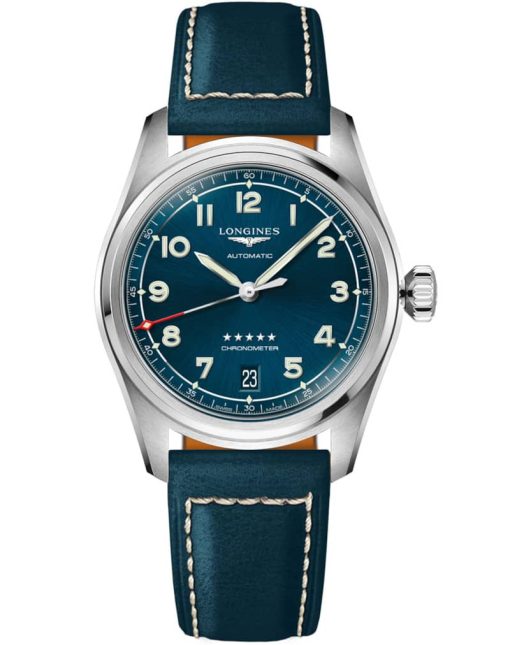 Longines Spirit Automatic Blue Sunray Dial Leather Strap Watch, 37mm