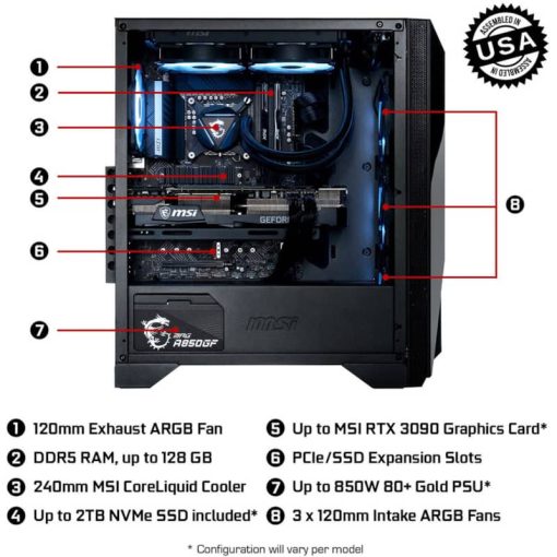 MSI Aegis RS 12TF-254US Black Gaming Desktop Intel Core i7-12700K 32GB RAM 1TB SSD + 2TB HDD, NVIDIA GeForce RTX 3080 Ti - Image 10