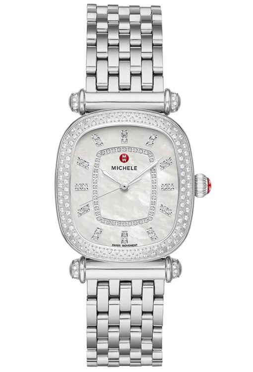 Michele Caber Isle MOP w/ Diamond Dial Silver Bracelet Watch, 32mm
