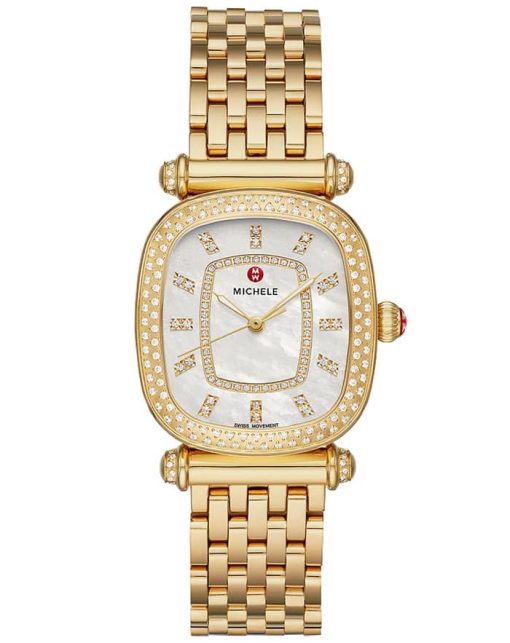 Michele Caber Isle MOP w/ Diamond Dial Gold-Tone Bracelet Watch, 32mm