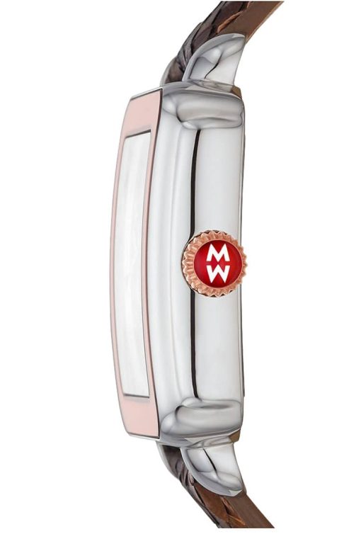 Michele Deco Madison Brown w/ Pink 18K Topaz Dial Brown Python Leather Strap Watch, 34mm - Image 2