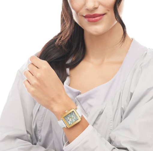 Michele Deco Sport Seafoam MOP Dolphin Pattern Dial White Ocean Material Strap Watch, 34mm - Image 3