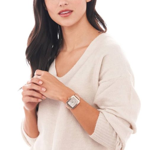 Michele Deco Sport Silver Dial Rose Embossed Leather Strap Watch, 34mm - Image 3