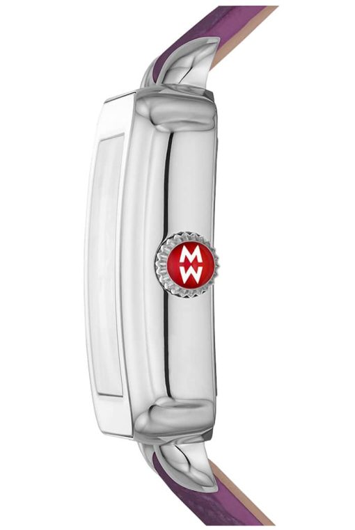 Michele Deco Sport White Sunray w/ Multicolor Topaz Dial Violet Quilted Leather Strap Watch, 33mm - Image 2