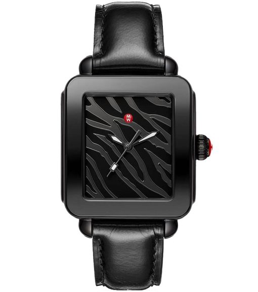 Michele Deco Sport Noir Black Zebra Print Dial Leather Strap Watch, 36mm