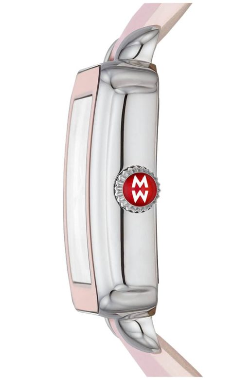 Michele Deco Sport Pink Sunray w/ Rose Topaz Dial Lilac Quilted Leather Strap Watch, 33mm - Image 2