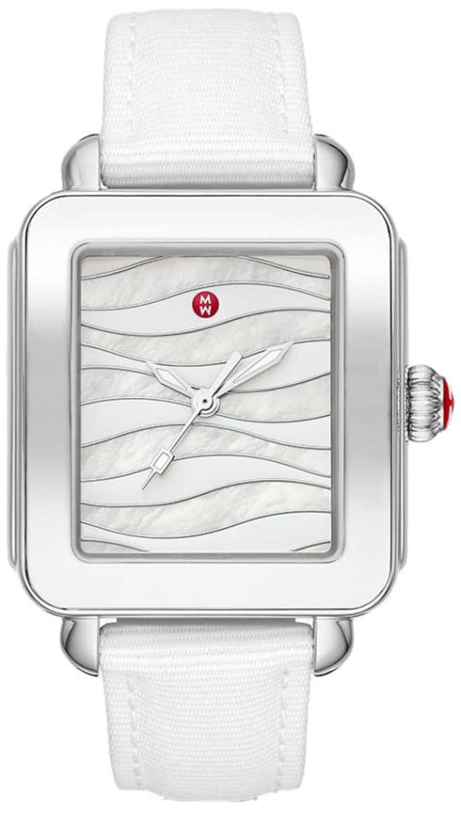 Michele Deco Sport White MOP Wave Pattern Dial & Ocean Material Strap Watch, 34mm