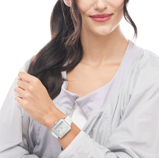 Michele Deco Sport White MOP Wave Pattern Dial & Ocean Material Strap Watch, 34mm - Image 3