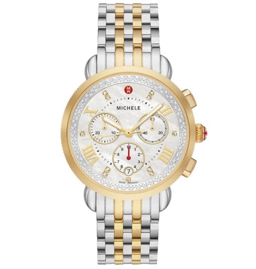 Michele Sport Sail Chronograph White MOP w/ Diamond Dial Two-Tone Stainless Steel Watch, 38mm