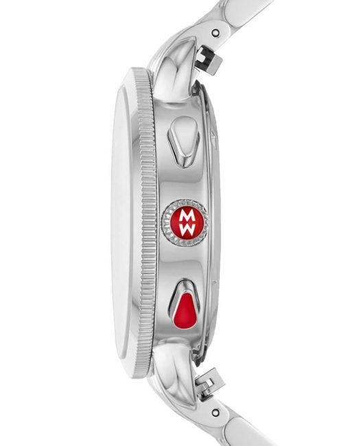 Michele Sport Sail Chronograph White MOP w/ Diamond Dial Silver Stainless Steel Watch, 38mm - Image 2