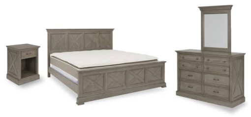 HomeStyles Mountain Lodge Gray King Bed, Nightstand & Dresser With Mirror