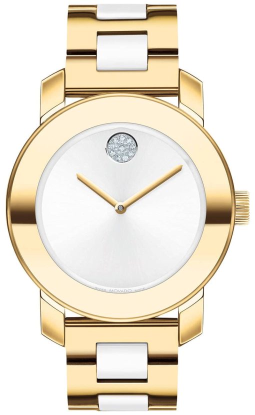 Movado BOLD Ceramic Silver Metallic Dial Two-Tone Bracelet Watch, 36mm