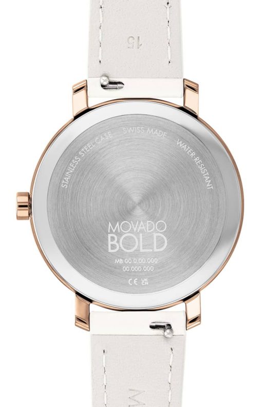 Movado BOLD Evolution Pale Rose Gold IP Dial White Leather Strap Watch, 34mm - Image 3
