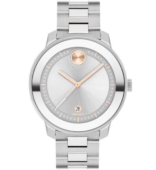 Movado BOLD Verso Silver Metallic Dial & SS Link Bracelet Watch, 38mm