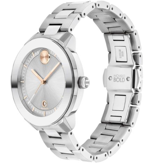 Movado BOLD Verso Silver Metallic Dial & SS Link Bracelet Watch, 38mm - Image 2