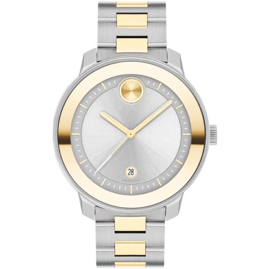 Movado BOLD Verso Silver Metallic Dial Two-Tone SS Link Bracelet Watch, 38mm