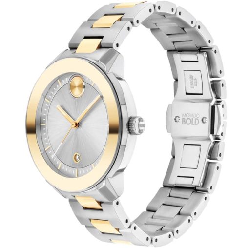 Movado BOLD Verso Silver Metallic Dial Two-Tone SS Link Bracelet Watch, 38mm - Image 2