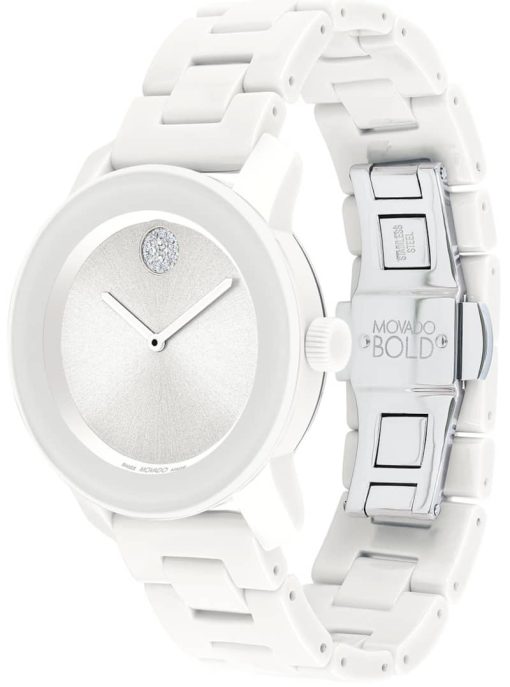 Movado BOLD Ceramic Silver/White Bracelet Watch, 36mm - Image 2